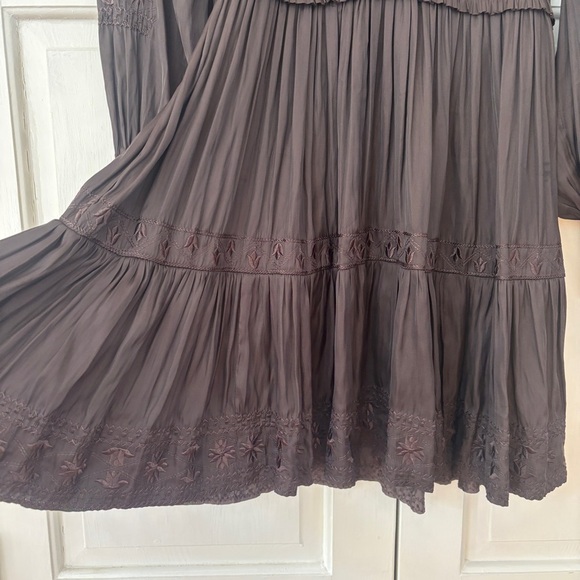Ulla Johnson Noir Angelica Mock Neck Smocked Mini Dress Size 2 Embroidered Brown - Picture 7 of 16